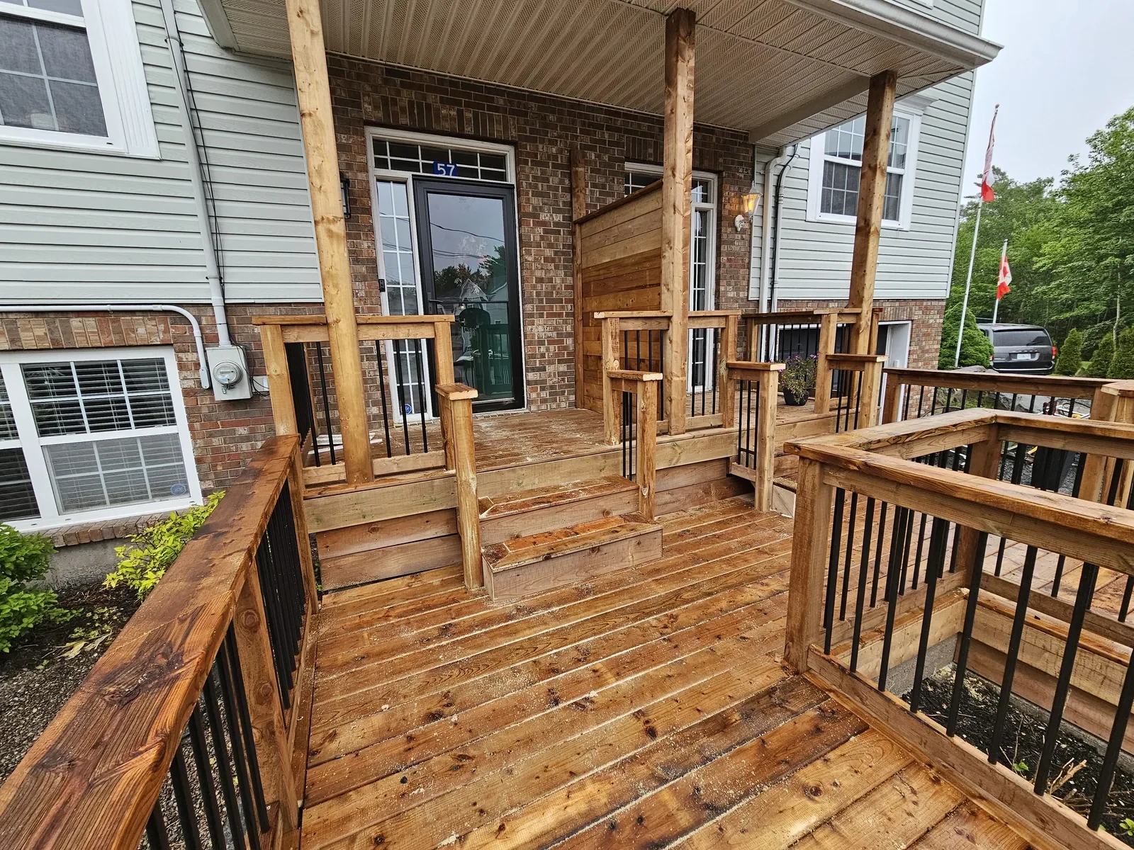 Deck landing and stair framing in progress